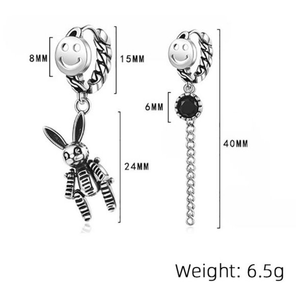 Asymmetric Smiling Face Rabbit Earrings - Picture 3 of 6